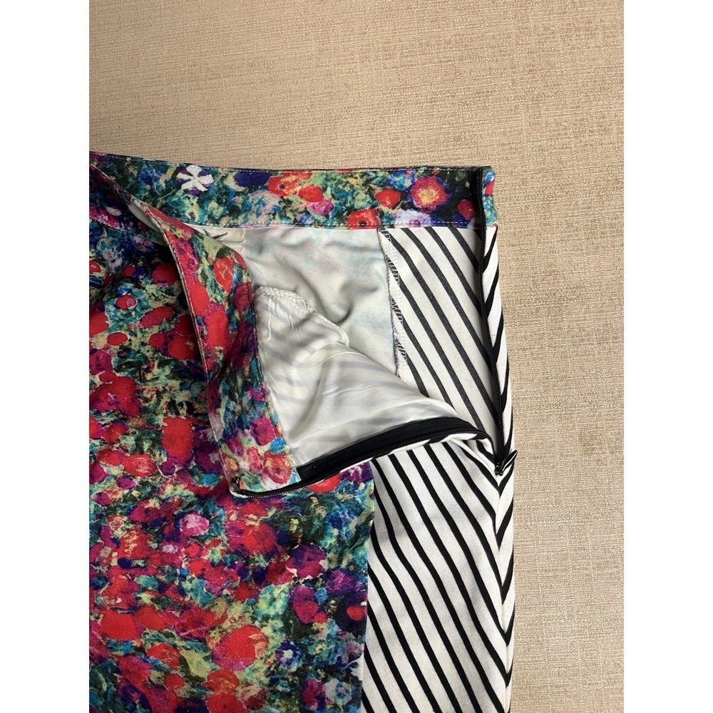Tabitha Floral Art Deco Color Block Striped High Rise Business Casual Skirt 0 - Picture 4 of 8